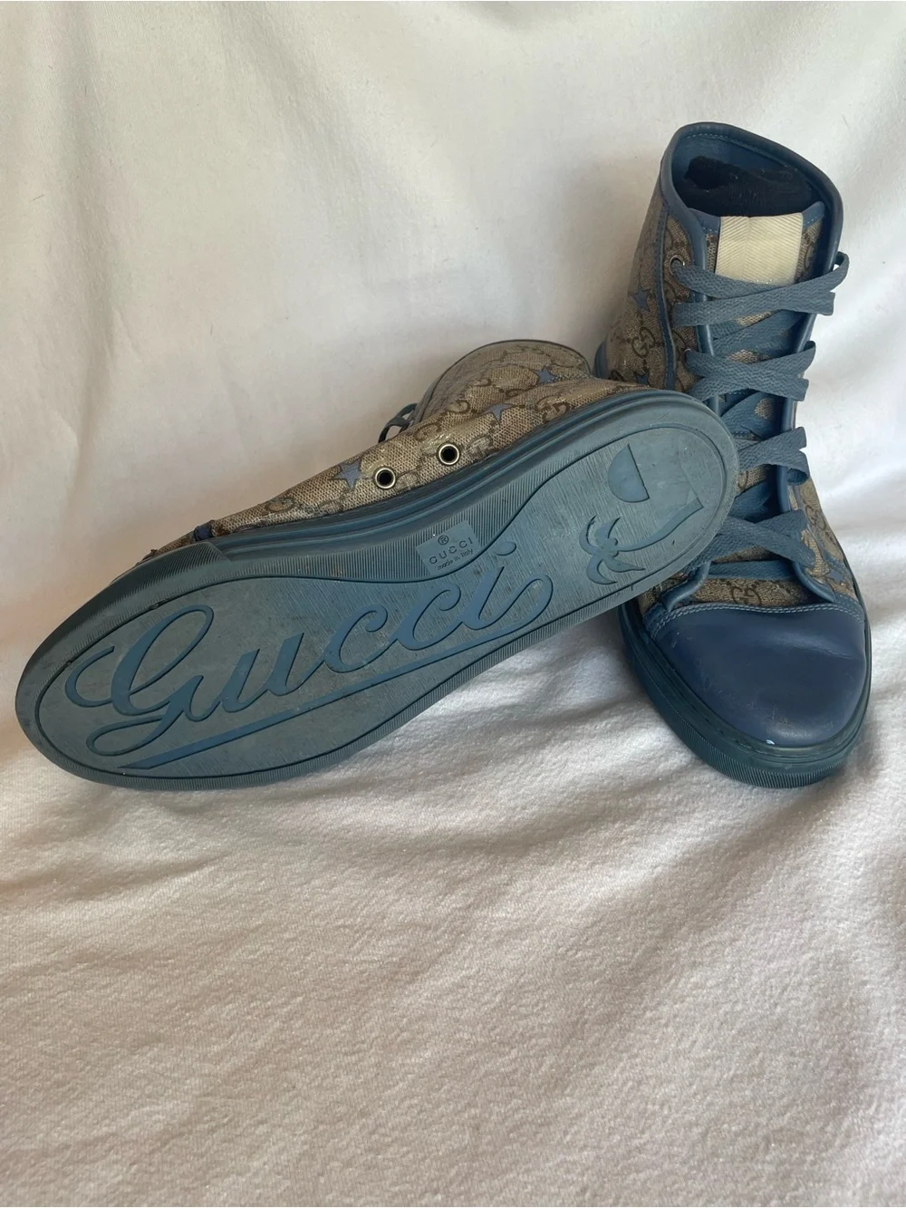 Men’s Classic Beige Gucci California GG Supreme Star High-Top Sneaker. sz. 9.5